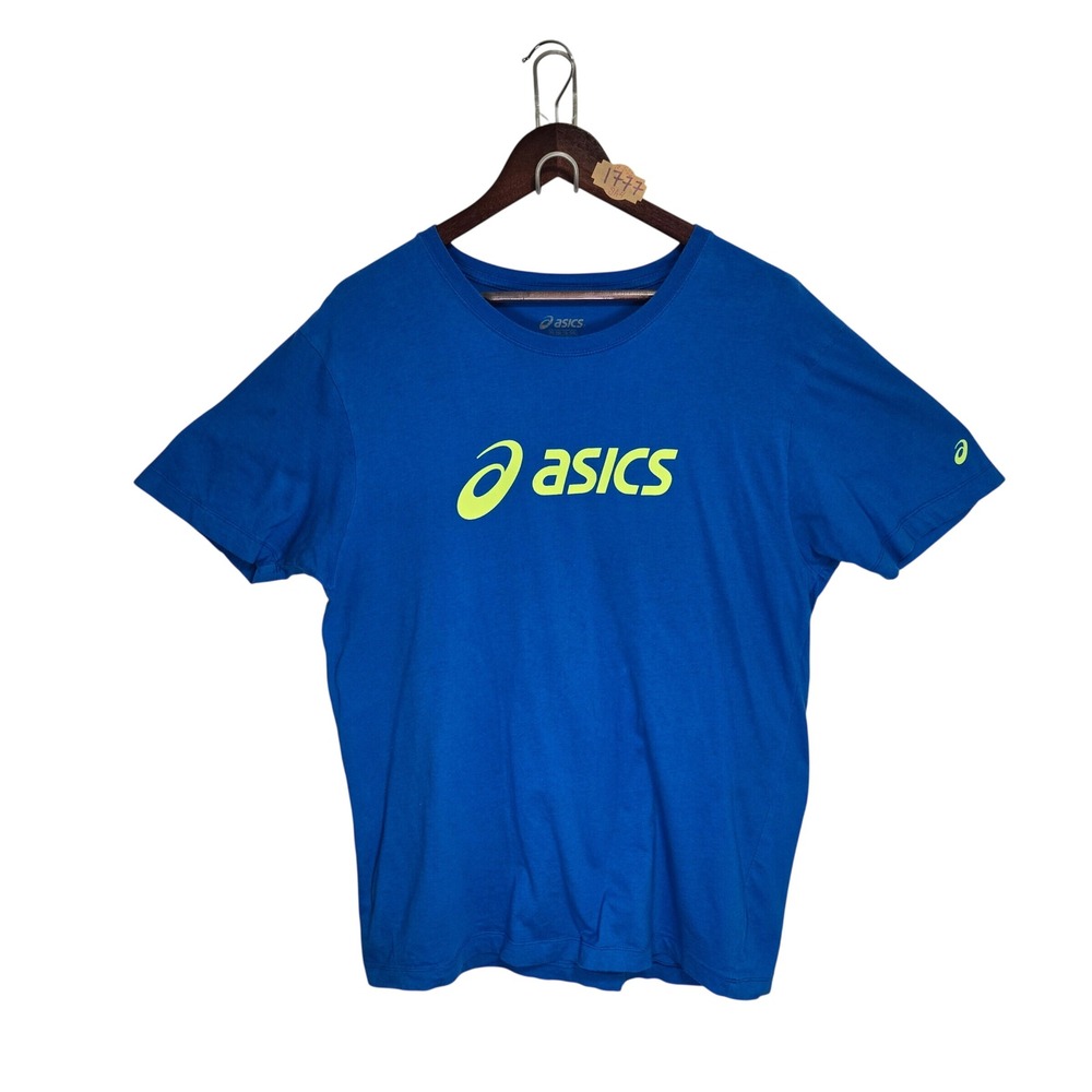 Asics Mens Graphic Logo T-Shirt Blue Lime Green Short Sleeve XL Activewear Tee
